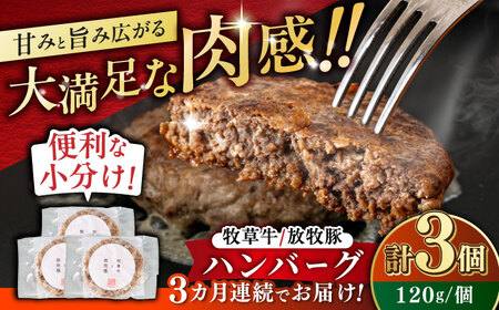 【全3回定期便】　【牧草牛×放牧豚】ハンバーグ 3個 【GOODGOOD株式会社】 ハンバーグ 牛肉 豚肉 小分け 冷凍配送 北海道 [AXBP023]