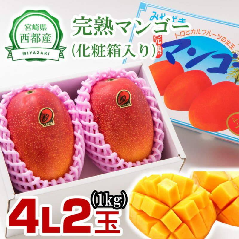 【ふるさと納税】宮崎県西都産 完熟マンゴー2玉（1kg程度）糖度12度以上（JA西都）糖度光センサー計測済「先行予約」令和8年収穫分 果物 フルーツ＜2-45＞