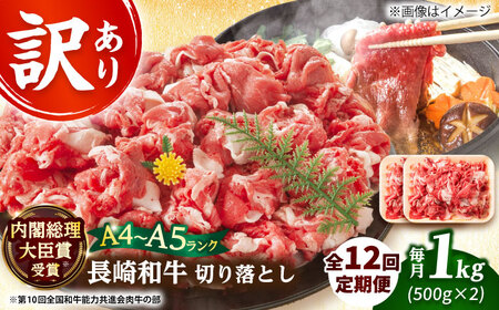 【12回定期便】【訳あり】A4-A5 長崎和牛 切り落とし 500g×2(肩ロース/バラ) [DBS048] 訳アリ 牛肉 肩ロース バラ