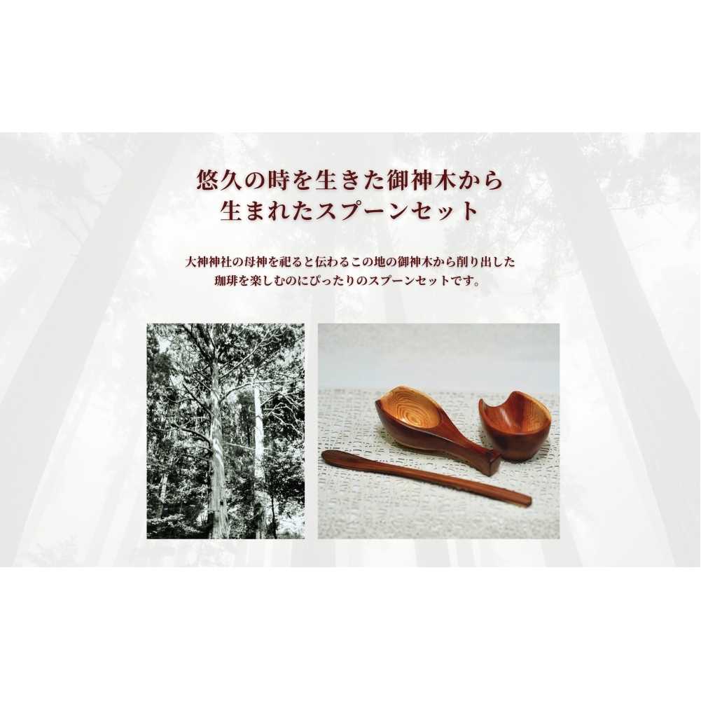 御神木５００年杉「木霊の珈琲匙」 神木のマドラー・メジャースプーン・メジャーカップ3本セット／津田瑞苑コーヒー 珈琲 マドラー スプーン メジャーカップ 木 杉 カトラリー ダイニング ナチュラル シ