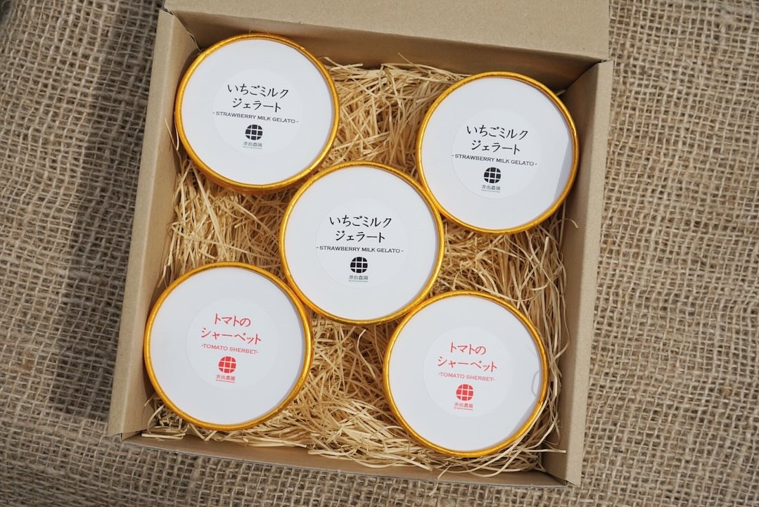 
            いちご＆トマトのアイス 5個 セット イチゴ ミルク ジェラート シャーベット サニーオレンジ 苺 ミニトマト 濃厚 完熟 爽やか さっぱり 野菜 やさい 果物 くだもの フルーツ 甘み 酸味 味わい リコピン ビタミンC 美容 オリジナル 井出農園 神奈川 湘南 藤沢
          
