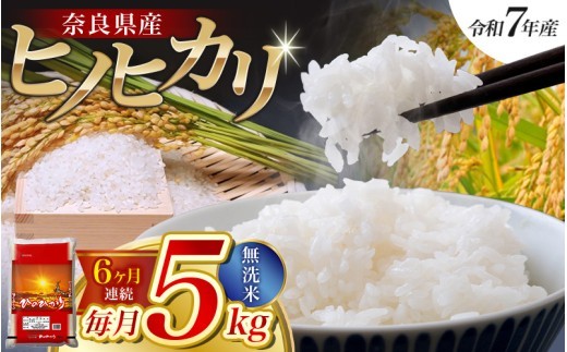 【令和7年産米】（6ヵ月定期便） 無洗米 奈良県産 ヒノヒカリ 計30kg（5kg×1袋×6回）／  全農パールライス 米 お米 白米 国産 奈良県 葛城市 こめ コメ ライス ご飯 ごはん ふっくら もちもち つやつや おいしい 美味しい 贈り物 国産 特産品 産地直送 数量限定 人気 おすすめ 5キロ 5kg 6ヵ月 【prr-tkb002】