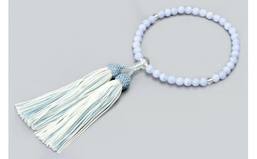 
【京念珠】数珠 ブルーレースメノウ 水晶 正絹房【土屋念珠店/女性用/レディース/念珠/略式/3775】
