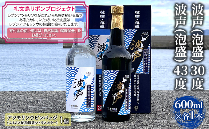 【礼文島リボンプロジェクト】北海道 礼文島産 オリジナル泡盛 波声 飲み比べ(30度・43度 600ml×各1本) ［中島商店］【 泡盛 お酒 焼酎 飲み比べ 波声 はごえ 祝い酒 自然保護 寄付 贈答 】