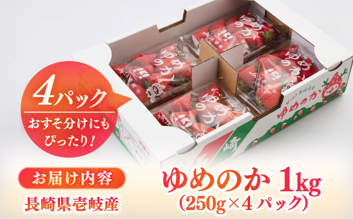【先行予約】【2026年3月以降順次発送】壱岐市産 いちご ゆめのか 1kg（250g×4パック）《壱岐市》【壱岐市農業協同組合】 イチゴ フルーツ 果物 スムージー 完熟 春 先行予約 数量限定 [