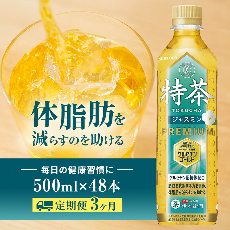 【ふるさと納税】お茶 定期便 3ヶ月 伊右衛門 特茶 ジャスミン 500ml×48本 2ケース トクホ 定期 3回