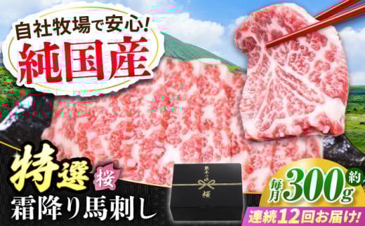 【全12回定期便】『純国産』熊本の味「桜」霜降り馬刺し「特選」 計約3.6kg（約300g×12回）  霜降り 馬肉 馬刺【有限会社 九州食肉産業】 [AYCN018]