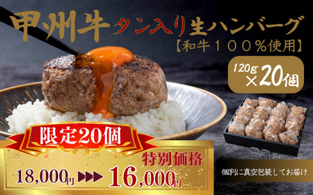 【ふるなび限定】数量限定　特別価格！旨みたっぷり、牛タン入り本格ハンバーグ20個（AD-267）