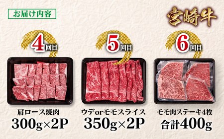 【定期便】宮崎牛堪能6回定期便　4等級以上　国産牛肉＜9-13＞Y