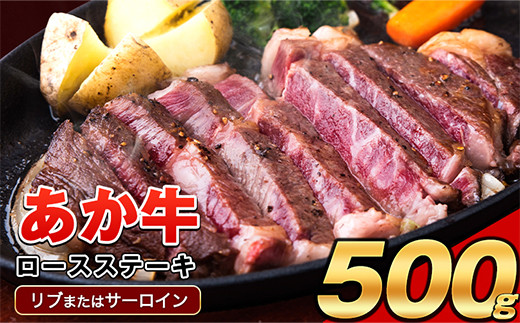 
あか牛（褐毛和種）ロースステーキ (リブまたはサーロイン) 250g×2 500g 熊本県産 肉 和牛 牛肉 赤牛 あかうし リブロース サーロイン 冷凍 《60日以内に出荷予定(土日祝除く)》 送料無料
