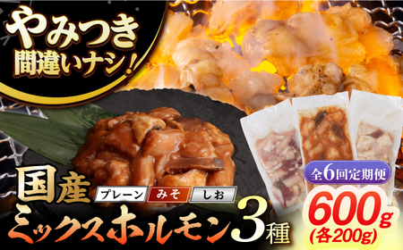 【6回定期便】【長崎和牛】ミックスホルモン 3種 みそ/プレーン/しお 毎月200g×3袋 長与町/なかみ屋本舗[EAD104]  国産 長崎和牛 和牛 ホルモン レバー ホルモンミックス 牛肉 ほる