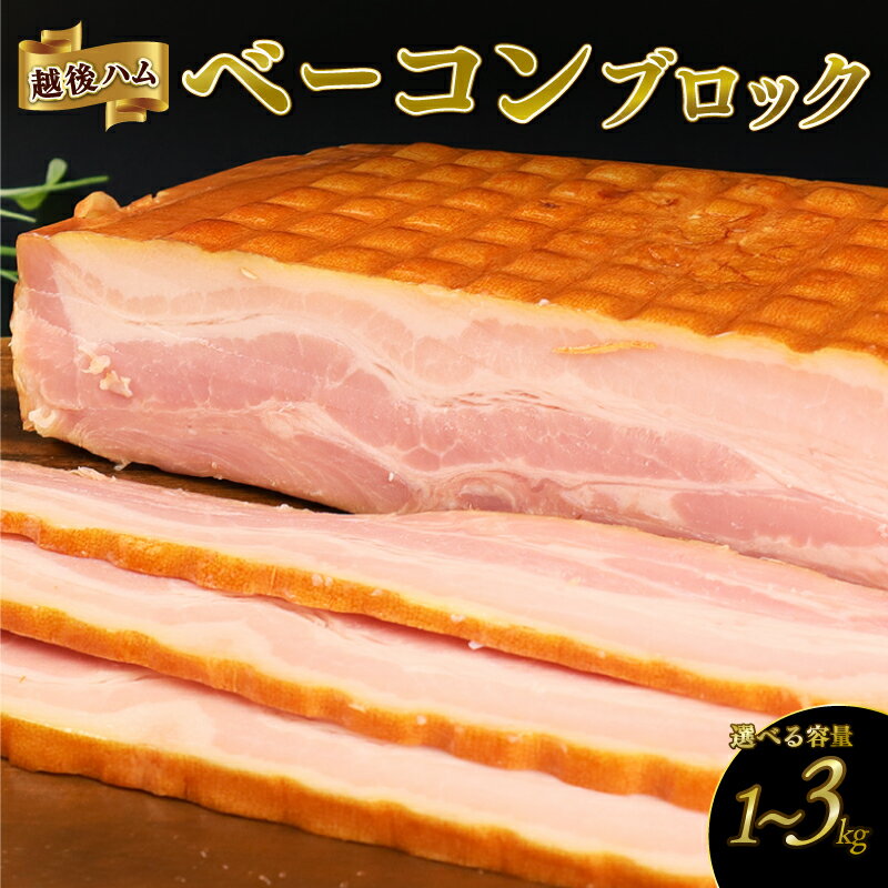 【ふるさと納税】 ベーコン 1～3kg ブロック 選べる内容量 加工肉 塊 豚肉 キャンプ バーベキュー アウトドア 豚バラ 料理 朝食 朝ごはん スライス ソテー サラダ スープ パスタ グルメ 食品 大容量 厚切り 越後ハム 新潟県 新発田市 echigohamu003