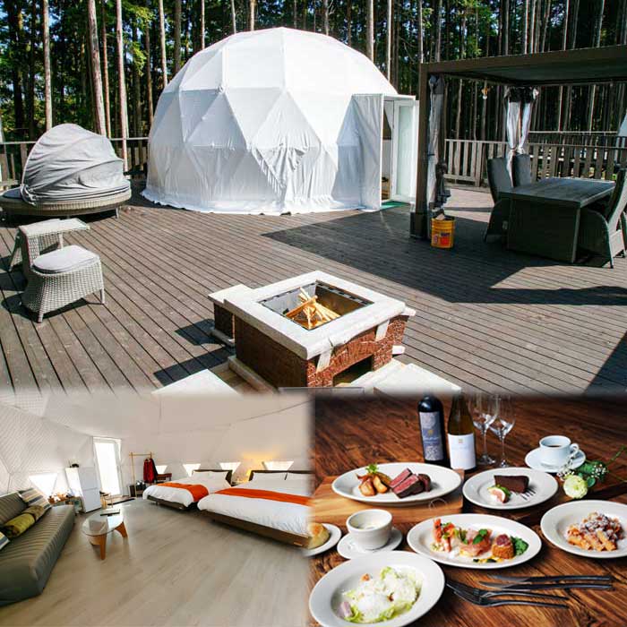 【ふるさと納税】『奏の森Resorts』Forest Glamping 夕食レストランプラン ペア宿泊券(1泊2食付)