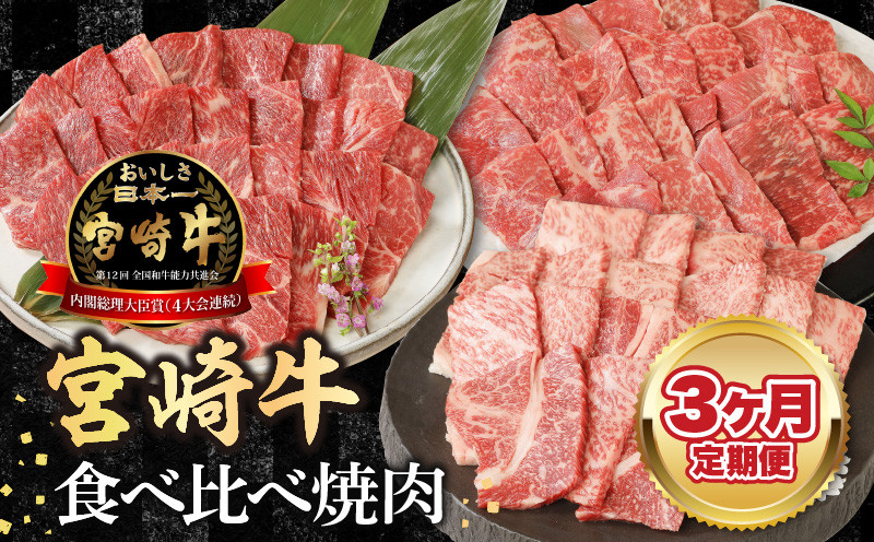 
            【3ヶ月定期便】宮崎牛食べ比べ焼肉 N0147-YD0255　
          