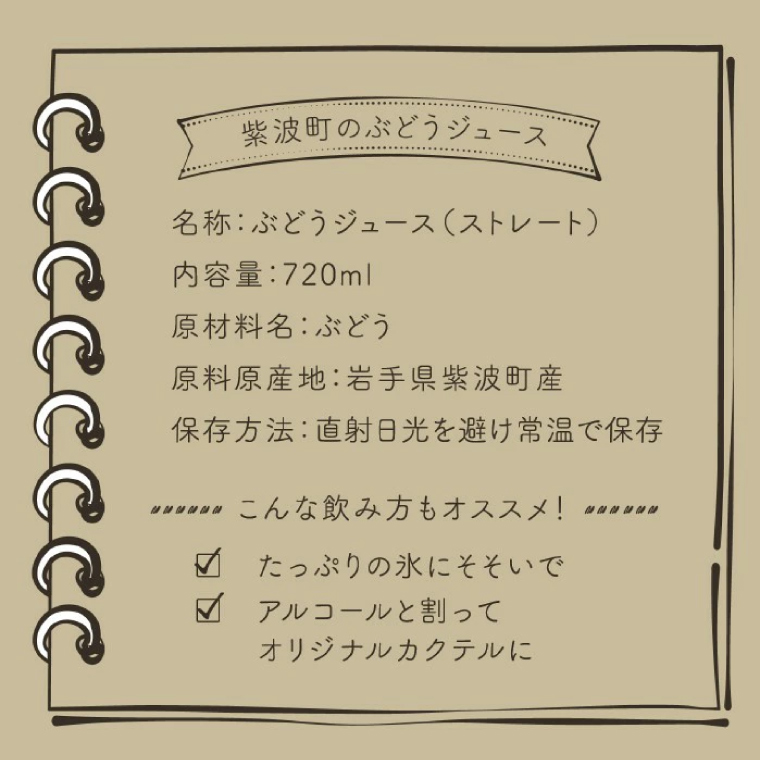 無添加 無加糖 100%ストレート 濃厚 6か月熟成 紫波町のぶどうジュース２本セット 紫波町産 テロワール キャンベル 葡萄 (AL062-1)
