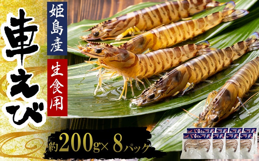 
            生食用凍眠凍結姫島車えび(養殖)約200ｇ(6尾～10尾)×8パック　A4
          