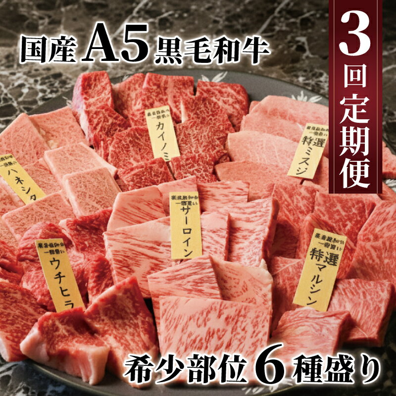 【ふるさと納税】 【A5黒毛和牛】 3回定期便 希少部位 計6種類 選べる容量 サーロイン カイノミ ハネシタ マルシン ミスジ ウチヒラ 特製たれ漬け 和牛 焼肉 人気 おすすめ ふるさと納税 肉 お肉 にく おにく 牛肉 ぎゅうにく 京都 八幡 京都府 八幡市 老舗 丸中精肉店