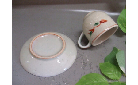 【信楽焼】白釉上絵付カップ&ソーサー   うつわ nwu-025