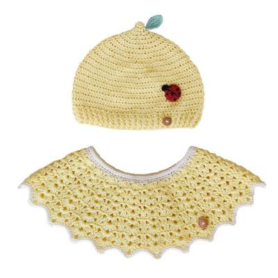 ふるさと納税 和泉市 HOPPL(ホップル)手編みニットビブ&amp;キャップセット(レモン/サイズM)