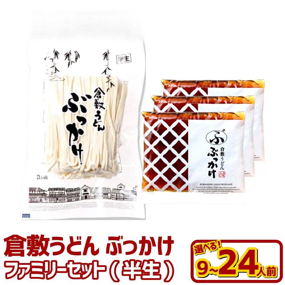 【ふるさと納税】＜選べる内容量＞『倉敷うどん ぶっかけ』ファミリーセット（半生） 9人前 / 12人前 / 18人前 / 24人前 半生麺・ぶっかけうどんのたれ うどん めん 麵類 惣菜 大人数 家族 ギフト 贈答 自宅用 岡山県 倉敷市 送料無料