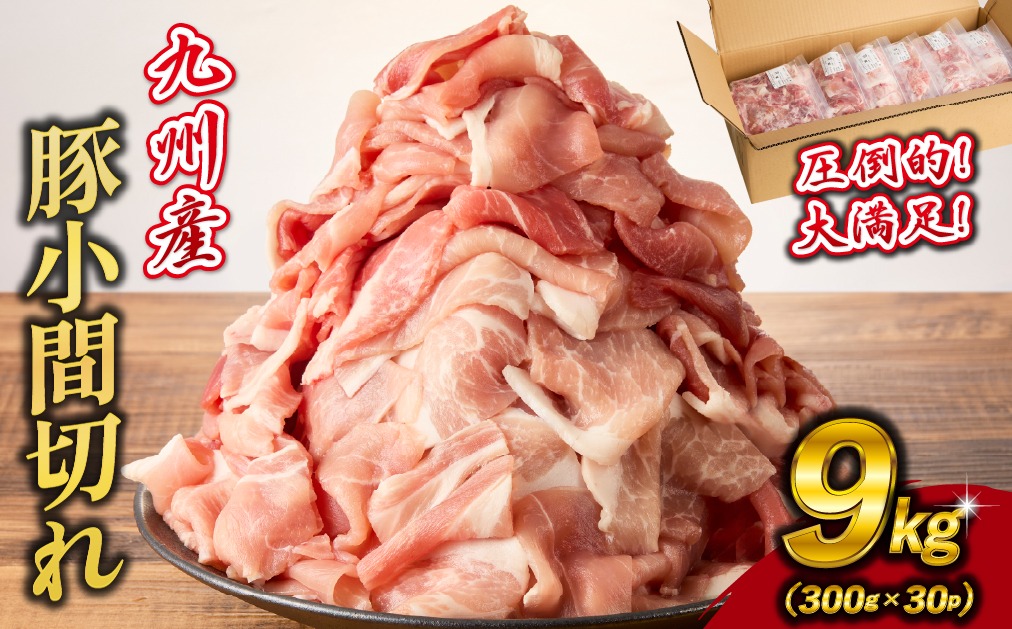 九州産豚小間切れ 9kg 300g×30P（国産 豚 豚肉 小間切れ 豚小間 豚こま 切り落とし 真空 小分け 冷凍 宮崎県 小林市 ）