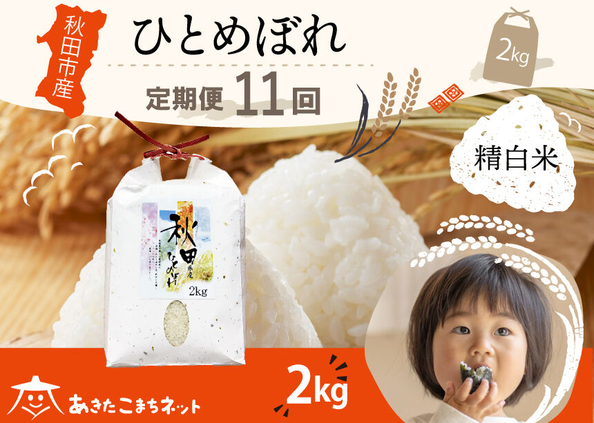 《定期便11ヶ月》ひとめぼれ 2kg 【白米】 秋田市産 [秋田県産 ひとめぼれ お米 精米 定期便 2kg 2キロ]