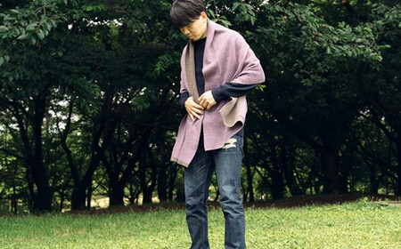 接結カラフルストール CLEMATIS 折り返しポケット パープル