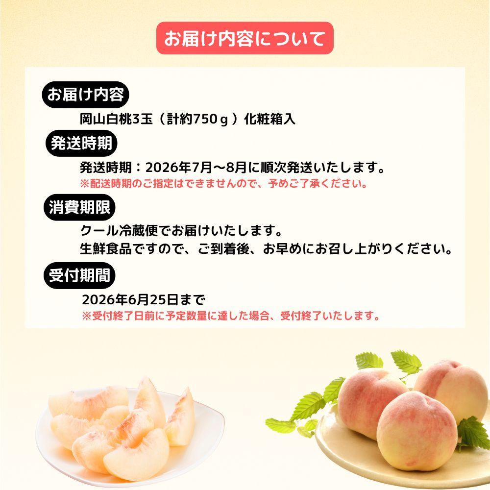 岡山白桃3玉（計約750ｇ）化粧箱入