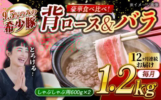 【月1回約1.2kg×12回定期便】大西海SPF豚 背ロース＆バラ（しゃぶしゃぶ用）計約14.4kg 長崎県/長崎県農協直販 [42ZZAA111]
