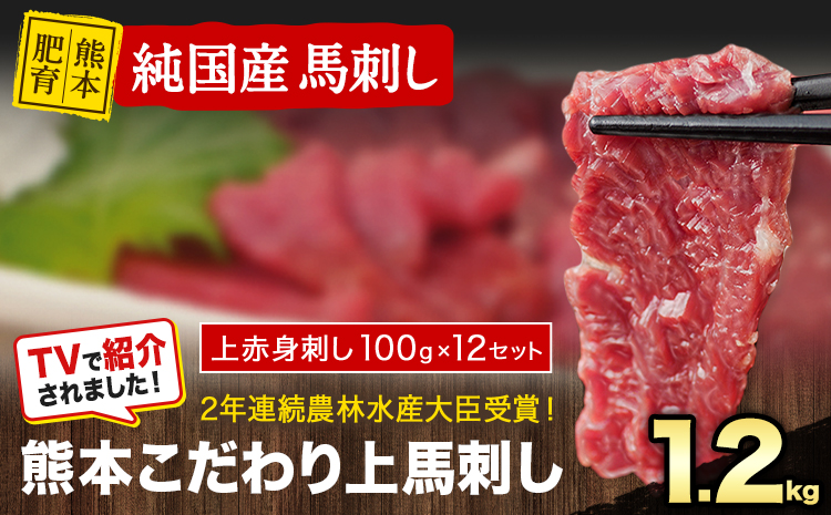 馬刺し 上赤身 ブロック 国産 熊本肥育 冷凍 生食用 たれ付き 1.2kg 肉 絶品 牛肉よりヘルシー 馬肉 平成27年28年 農林水産大臣賞受賞 熊本県山江村《7-14日以内に出荷予定(土日祝除く