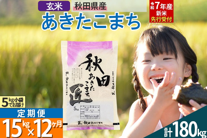 【玄米】＜令和7年産 新米予約＞ 《定期便12ヶ月》秋田県産 あきたこまち 15kg (5kg×3袋)×12回 15キロ お米【お届け周期調整 隔月お届けも可】 新米|02_snk-020712s