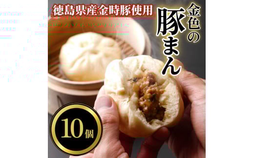肉まん 豚まん 10個 国産 ブランド豚 100% 使用 金色の豚まん 冷凍 小分け 肉まん 中華まん 冷凍 人気 おすすめ 惣菜 おやつ 食品 点心 中華 蒸し料理 簡単調理 徳島県産 豚 金時豚 ギフト 贈り物 プレゼント おすすめ ※北海道/東北/沖縄/離島への配送不可 【小松島市共通返礼品】