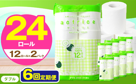  トイレット ペーパー ダブル 【 定期便6回 】 12ロール入り 2パック TH   | 栃木県 下野市