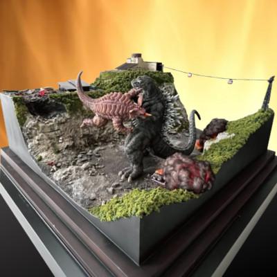 ふるさと納税 高石市 ゴジラ対パラゴン ジオラマ〈オリジナル1点もの〉　レジンキャスト製塗装済完成品