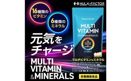 ハルクファクター マルチビタミン マルチミネラル 90粒 22種 サプリ  国産 亜鉛 マカ 乳酸菌 エナジー 特許 栄養機能食品