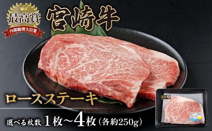 
            【KU309-1〜KU309-4】 ＜選べる容量＞宮崎牛ロースステーキセット 計250g〜1kg
          