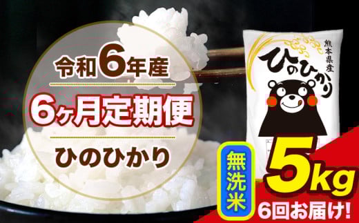 令和6年産 【6ヶ月定期便】 ひのひかり 無洗米 5kg 5kg×1袋 計6回お届け 熊本県産 こめ コメ 無洗米 精米 荒尾市 ひの 米 定期 《お申込み月の翌月から出荷開始》