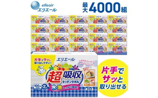 
                  エリエール 超吸収 キッチンタオル シートタイプ 100W 2P 10～20パック キッチンペーパー ペーパータオル キッチン タオル ペーパー シートタイプ 100組 2枚重ね 日用品 消耗品 防災 備蓄品 ふるさと納税 送料無料 【四国中央市 日本一 紙のまち】
                