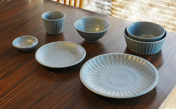 
            【美濃焼/みずなみ焼】 大地の器 ブルー 7点セット 瑞浪市 / 山喜製陶 プレート ボウル カップ [AZCP050]
          