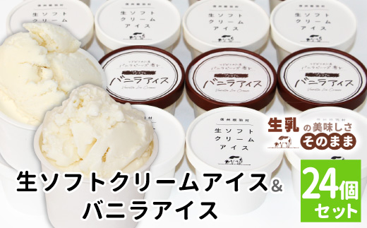 〈1週間以内発送〉食べ比べ！乳原料南信州産100％使用！生ソフトクリームアイス&バニラアイスクリーム (80ml)×24個セット 根羽村 ネバーランド 13000円