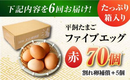 【全6回定期便】【お得な箱入り】平飼たまご ファイブエッグ M～Lサイズ 70個&nbsp;/ 5EGG 卵 赤玉子五島市 / 五島列島大石養鶏場[PFQ030]