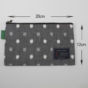 久留米絣　ぺたんこポーチ　（グレー小白玉）_Jk025