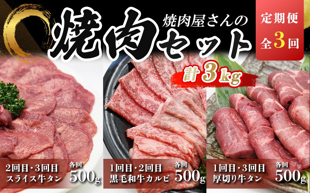 
                  定期便 全3回 焼肉屋さんの牛肉 焼肉セット 総量 3kg | 肉 牛 牛肉 牛タン 牛たん 厚切り カルビ 焼肉 BBQ 小分け 真空パック 冷凍 静岡県 小山町
                