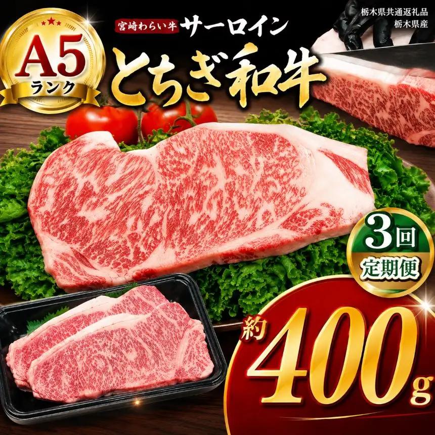 【定期3回】宮福笑牛（とちぎ和牛） A5 サーロインステーキ　約200g×2【栃木県共通返礼品】枚