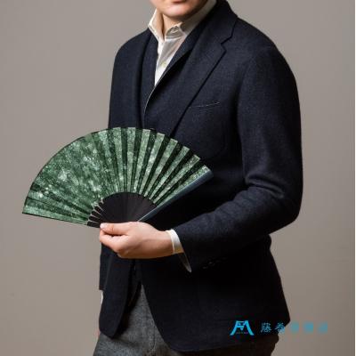 ふるさと納税 京都市 藤巻百貨店別注創業300年白竹堂×伝統工芸士重野泰正 鹿革(ディアスキン)京鹿の子絞り扇子 グリーン |  | 03