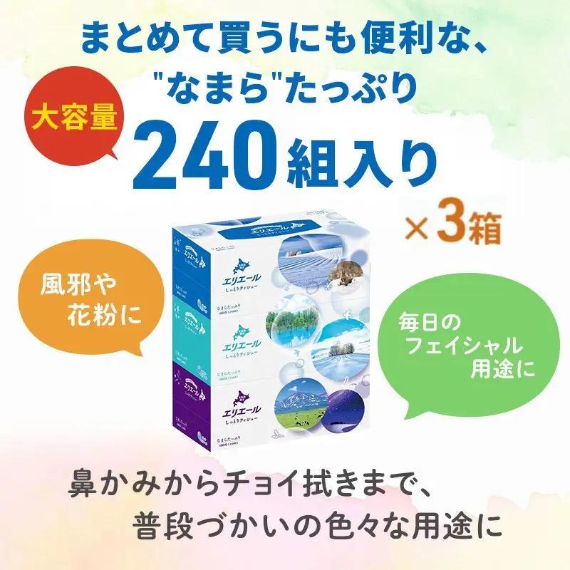 定期便 2ヵ月連続お届け エリエール ハーフサイズ 収納に便利 コンパクト 【少量5パック】 北海道 しっとりティシュー なまらたっぷり 240組3箱 5パック 計15箱 ボックスティシュー ふるさと
