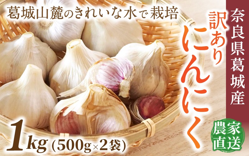 
                  奈良県葛城産 訳あり にんにく 約1kg(500g×2袋)  【入金確認後１か月以内に発送】／ スマイル葛城農業 若手農家 新規就農者 にんにく 農家直送 産直 新鮮 旬 名産 健康 美容 栄養 奈良県 葛城市【smlk017】
                