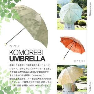 高級織物傘【婦人折りたたみ傘】 こもれび 晴雨兼用傘 カエデ オレンジ 傘 レディース 槇田ブランド 葉 リーフ ナチュラル  ／ 雨具 雨傘 日傘 軽量 親骨50cm UVカット 遮光 8本骨 手開