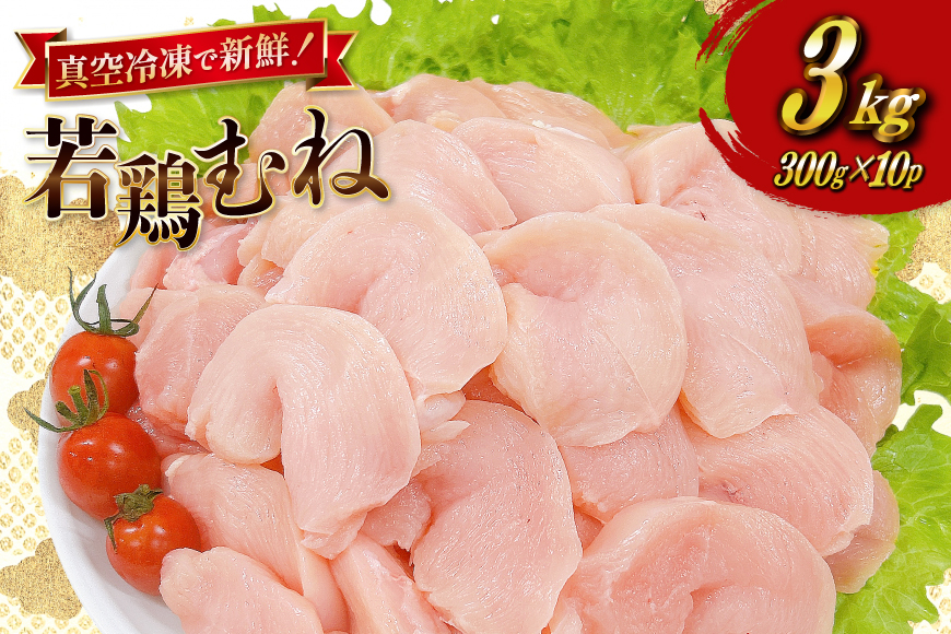 
            鶏肉 むね肉 宮崎県産 若鶏 皮なし むね切身 300g 10p 計 3kg セット [TRINITY 宮崎県 日向市 452061349] 小分け むね 宮崎 胸 真空パック ムネ肉 胸 冷凍 肉
          
