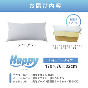【ライトグレー】ソファにもベッドにも◎軽量＆万能ビーズクッション｜ハッピーレギュラー / 椅子 インテリア 雑貨 クッション しっかり生地 少し固め カラバリ リラックス 手作り 国産 [aw055-